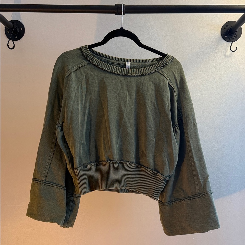 Free People Green Cropped Sweater